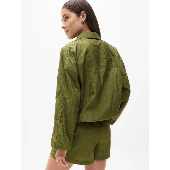 Athleta Green Nylon Utility Jacket Shirt Oversized Relaxed Fit Medium Athleisure - Picture 2 of 12
